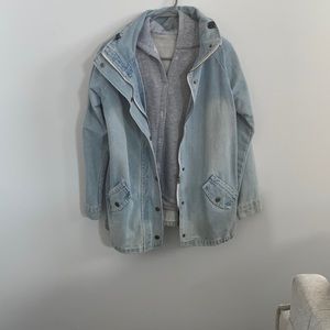 Never worn denim jacket with grey hooded vest
